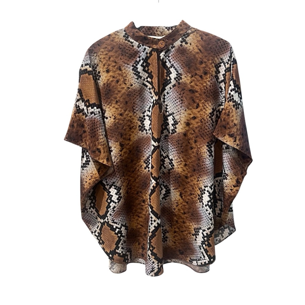 St. John Multicolor Snake Print Mock Neck‎ Sil Button Down Tank Top Size Small